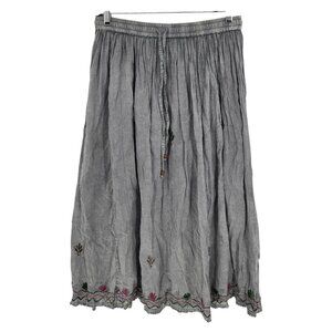 Young threads womens size medium gray cotton laganlook embroidered a line skirt